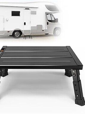 Adjustable RV Step Stool, 3-Step Height Adjustment, Foldable Legs,Wide Anti-Slip